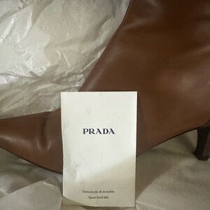 Prada Women's Tan Leather Heeled Boots